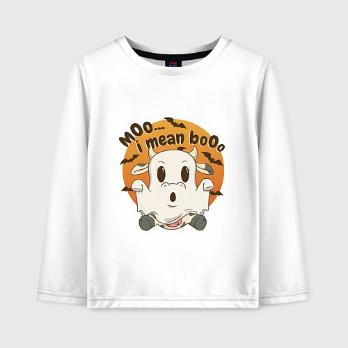 Детский лонгслив Корова привидение: moo-boo - буу-муу / Белый – фото 1