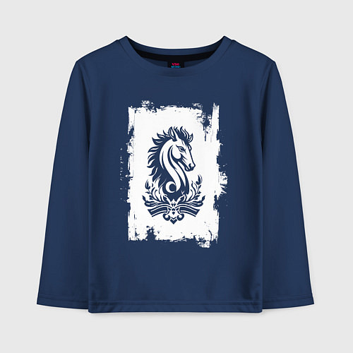 Детский лонгслив Белый жеребец / Тёмно-синий – фото 1