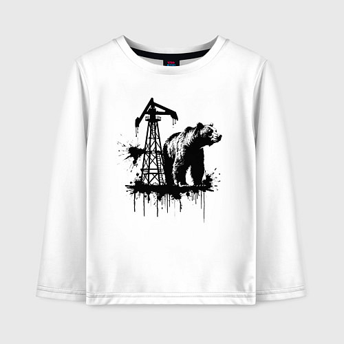 Детский лонгслив Медведь и нефть / Белый – фото 1