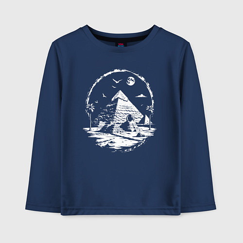 Детский лонгслив Лунная тайна пирамид / Тёмно-синий – фото 1