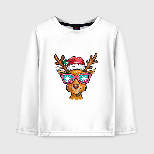 Детский лонгслив Скетч олень в очках / Белый – фото 1
