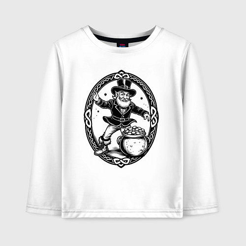 Детский лонгслив Лепрекон с горшочком золота / Белый – фото 1