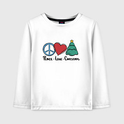 Лонгслив хлопковый детский Мир, любовь, Рождество, цвет: белый