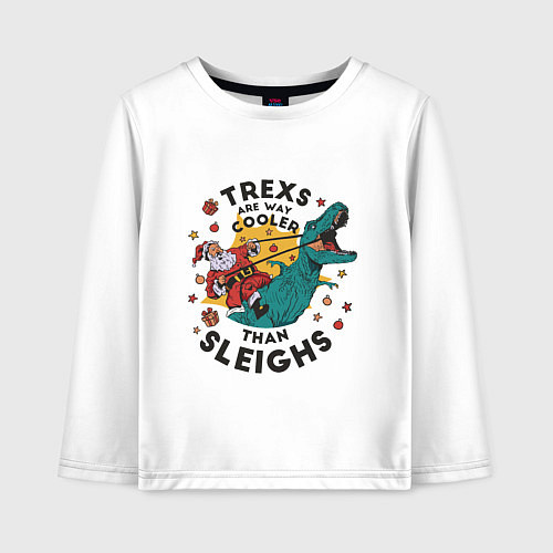 Детский лонгслив Санта на динозавре / Белый – фото 1