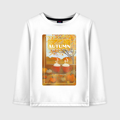 Детский лонгслив Cozy autumn - тыквы и маршмеллоу / Белый – фото 1