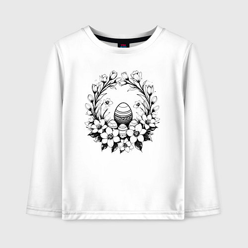Детский лонгслив Пасхальный венок с яйцами / Белый – фото 1