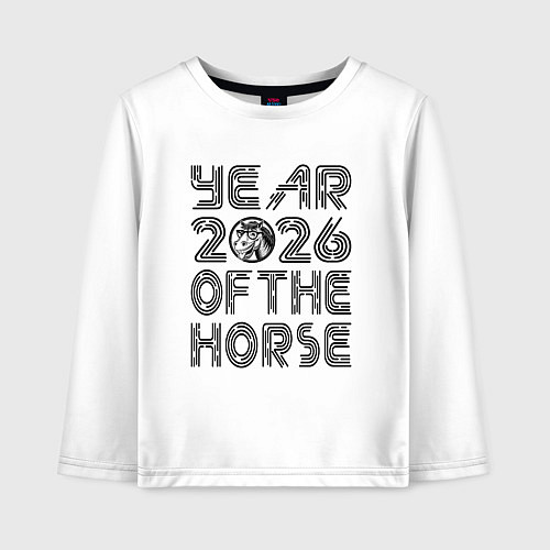 Детский лонгслив Символ года 2026 красная огненная лошадь / Белый – фото 1