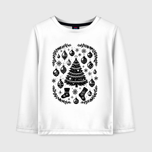 Детский лонгслив Новогодние украшения и елка / Белый – фото 1