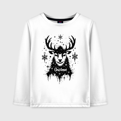 Детский лонгслив Рождественский олень со снежинками / Белый – фото 1