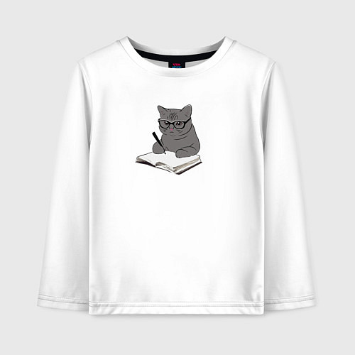Детский лонгслив Психолог серый кот / Белый – фото 1