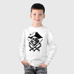 Лонгслив хлопковый детский Пиратский череп с мечами, цвет: белый — фото 2