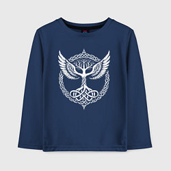 Лонгслив хлопковый детский Крылатый Иггдрасиль, цвет: тёмно-синий