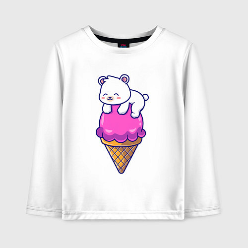 Детский лонгслив Белый мишка и мороженое / Белый – фото 1