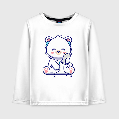 Детский лонгслив Music white bear / Белый – фото 1