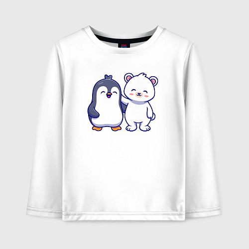 Детский лонгслив Пингвин и белый медведь / Белый – фото 1