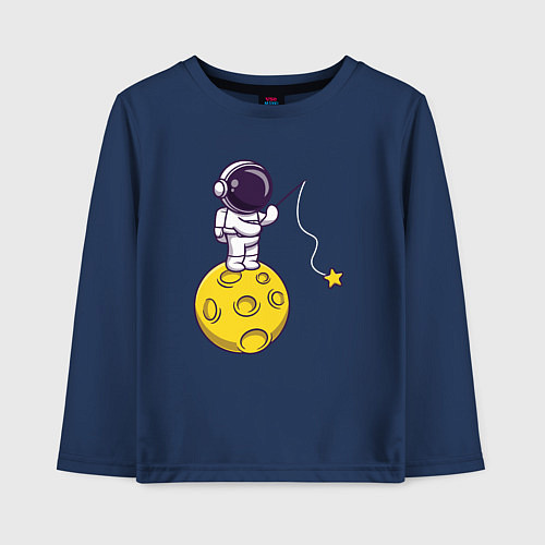 Детский лонгслив Рыболов на луне / Тёмно-синий – фото 1