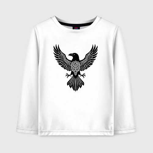 Детский лонгслив Ворон символ - оберег в кельтском стиле / Белый – фото 1