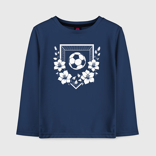 Детский лонгслив Футбольные ворота и мяч в цветах / Тёмно-синий – фото 1