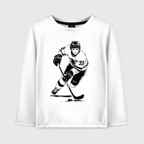 Детский лонгслив Аниме хоккеист в атаке / Белый – фото 1