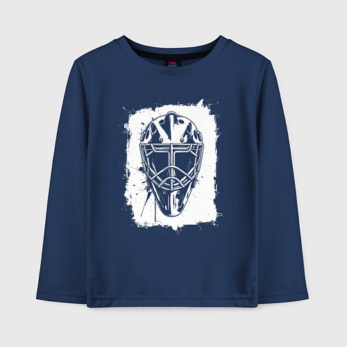 Детский лонгслив Вратарская маска в белом квадрате / Тёмно-синий – фото 1