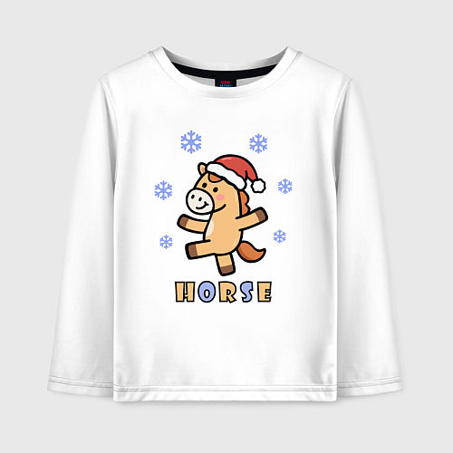 Детский лонгслив Лошадь и снежинки, символ года / Белый – фото 1