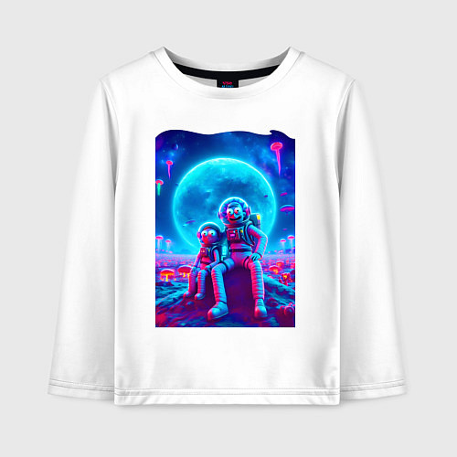Детский лонгслив Морти и Рик на неоновой планете / Белый – фото 1