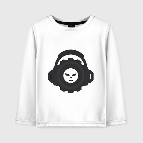 Детский лонгслив Логотип c лицом и шестернёй в наушниках / Белый – фото 1