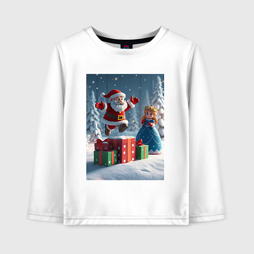 Детский лонгслив Дед Морозио и Принцесса Снегурочка: c подарками в / Белый – фото 1