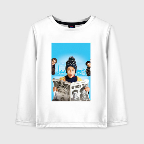 Детский лонгслив Один дома в Нью-Йорке / Белый – фото 1