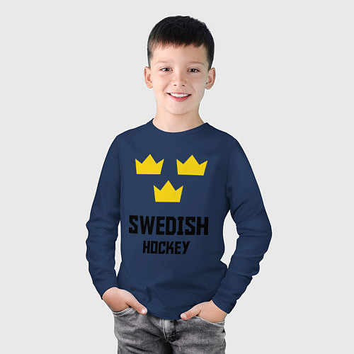 Детский лонгслив Swedish Hockey / Тёмно-синий – фото 3