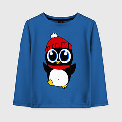 Лонгслив хлопковый детский Удивленный пингвинчик, цвет: синий