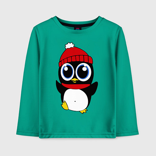 Детский лонгслив Удивленный пингвинчик / Зеленый – фото 1