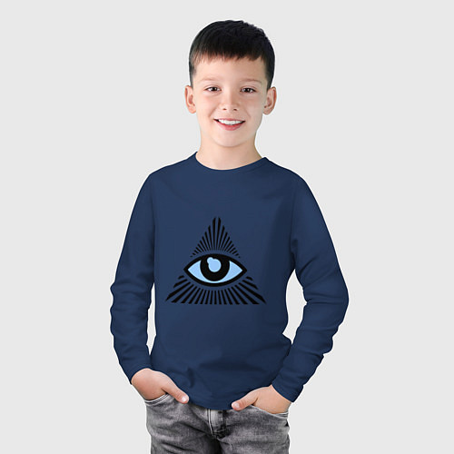 Детский лонгслив Всевидящее око (глаз в треугольнике) / Тёмно-синий – фото 3