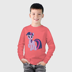 Лонгслив хлопковый детский Пони Сумеречная Искорка, цвет: коралловый — фото 2
