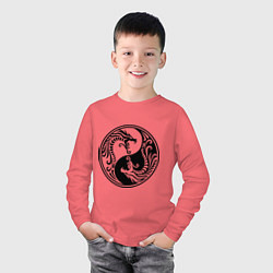 Лонгслив хлопковый детский Два дракона Инь Янь, цвет: коралловый — фото 2
