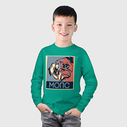 Лонгслив хлопковый детский Мопс, цвет: зеленый — фото 2