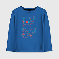 Лонгслив хлопковый детский Кот скейтбордист, цвет: синий