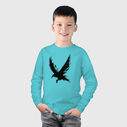Лонгслив хлопковый детский Черный ворон, цвет: бирюзовый — фото 2