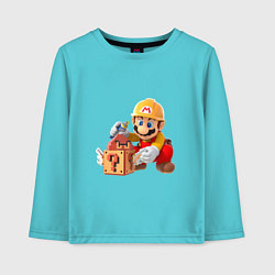 Лонгслив хлопковый детский Super Mario: Builder, цвет: бирюзовый