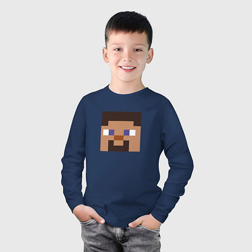 Детский лонгслив Minecraft: Man Face / Тёмно-синий – фото 3