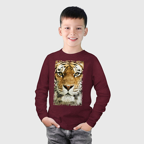 Детский лонгслив Tiger Face: retro style / Меланж-бордовый – фото 3