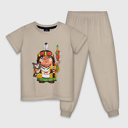 Пижама хлопковая детская Забавные Индейцы 9, цвет: миндальный