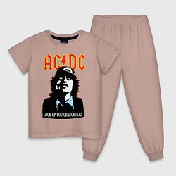 Пижама хлопковая детская AC/DC: Lock up your daughters, цвет: пыльно-розовый