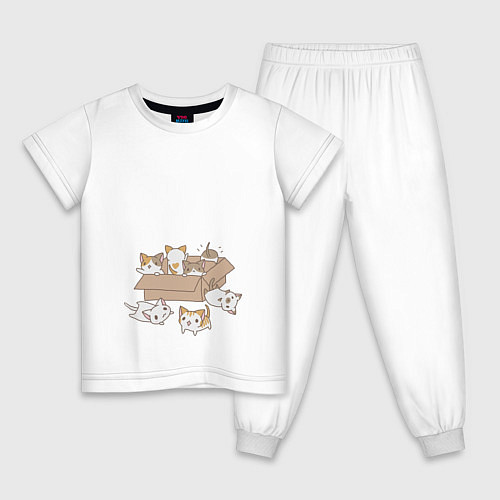 Детская пижама Котики в коробке / Белый – фото 1