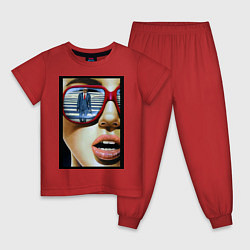 Пижама хлопковая детская Девушка в очках, цвет: красный