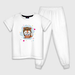 Пижама хлопковая детская Лисёнок-пилот, цвет: белый