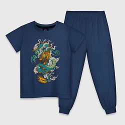 Пижама хлопковая детская Дракон, цвет: тёмно-синий