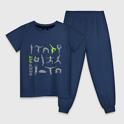 Пижама хлопковая детская Keep fit fitness, цвет: тёмно-синий