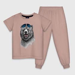Пижама хлопковая детская Медведь в очках, цвет: пыльно-розовый