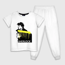 Пижама хлопковая детская Sherlock: Yellow line, цвет: белый